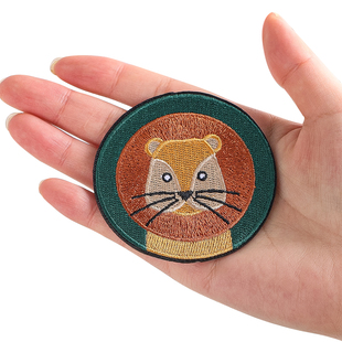可爱圆形小动物河狸刺绣熨烫布贴儿童衣服装 辅料补丁贴 饰贴花服装