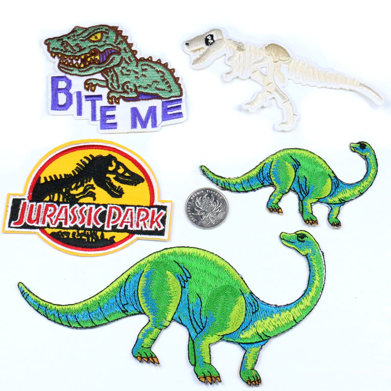 卡通恐龙刺绣布贴 电影侏罗纪公园霸王龙儿童服装辅料diy背胶补丁