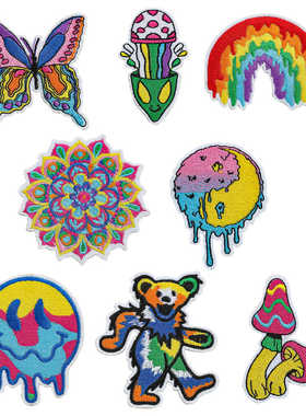 卡通刺绣布贴个性可爱潮牌衣服丁贴搞怪涂鸦熨烫花朵可缝徽章贴