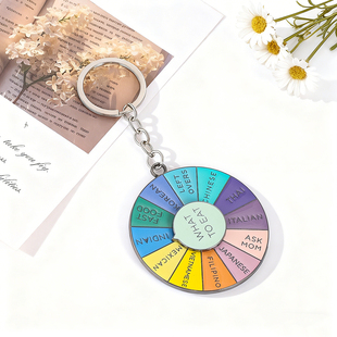 创意决策转盘合金钥匙扣决定吃什么背包挂饰英文决策板挂件送礼物