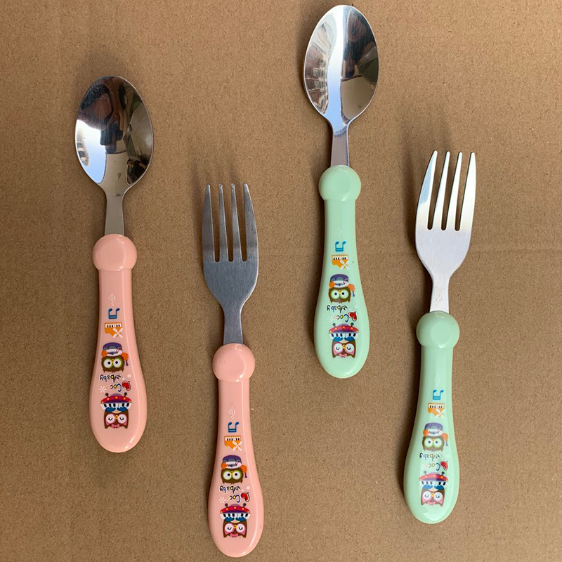 儿童304不锈钢勺叉卡通套装婴儿辅食勺宝宝训练勺子叉子吃饭餐具