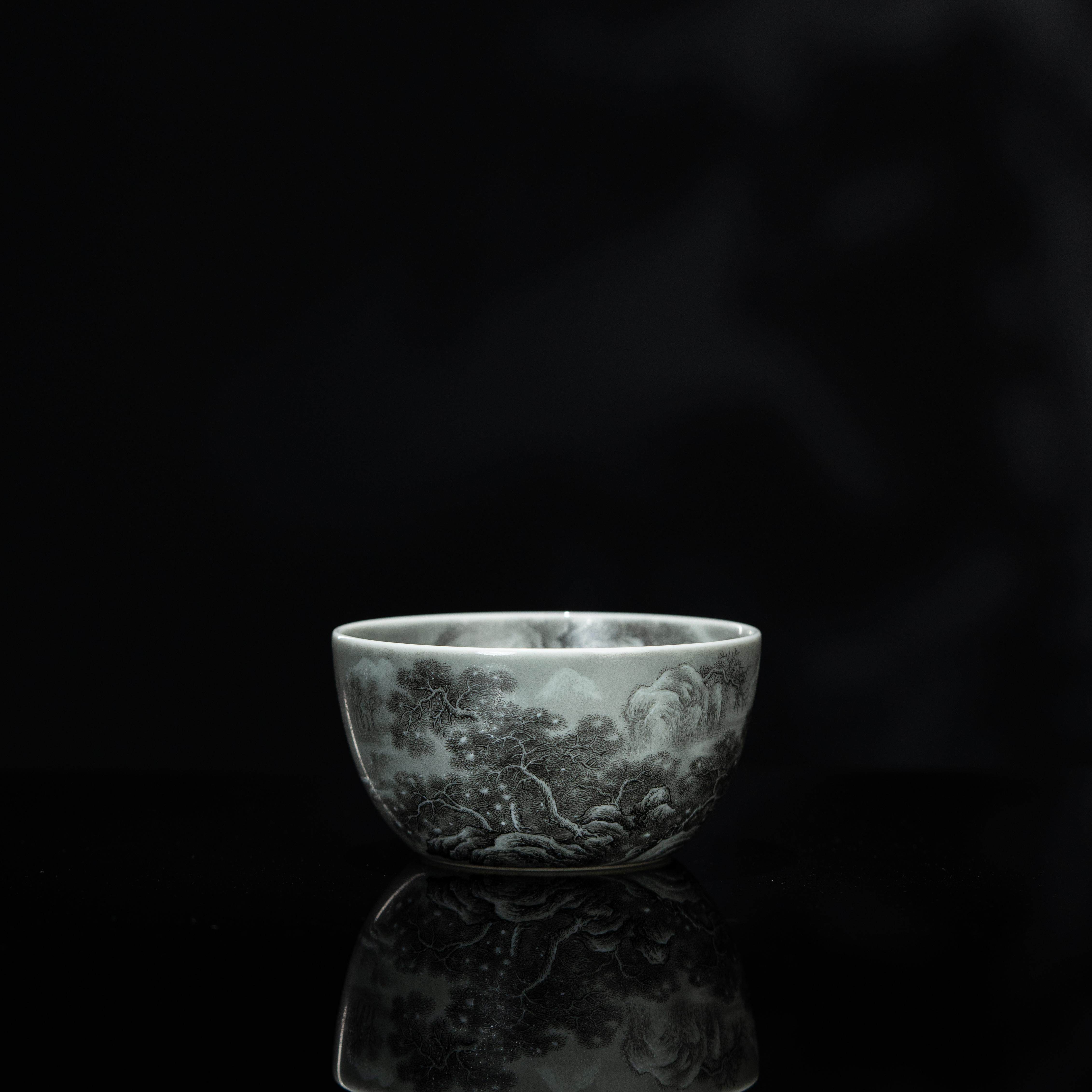 溢珍堂 内外墨彩雪景山水缸杯185cc 瓷器茶周边