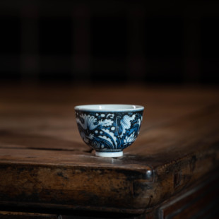 【搏泥幻化】蓝地鹭鹭连升小号鸡心杯30cc 瓷器茶周边