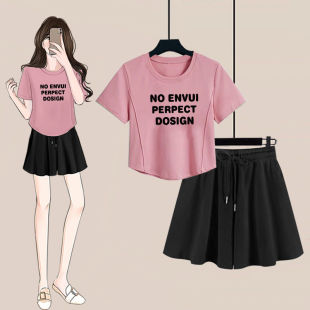 韩系甜美风减龄短袖上衣女夏季新款搭配一整套休闲短裤裙两件套装