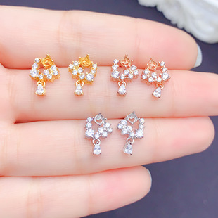 S925银耳钉空托女耳饰托镶嵌椭圆形3times3mm钻石耳钉托女耳钉托