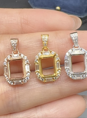 S925纯银吊坠空托长方形多款式尺寸6*8mm精致网红流行款