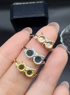 银镀金戒指空托时尚个性猫眼石镶嵌圆形3mm4mm彩宝开口银托