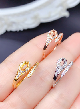 S925银个性小众设计灵蛇款女戒空托椭圆3*5mm  个性时尚百搭