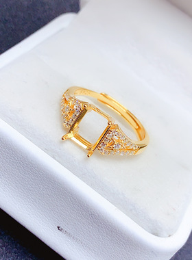 S925银戒指空托女戒托镶嵌方形6*8mm钻石戒指托