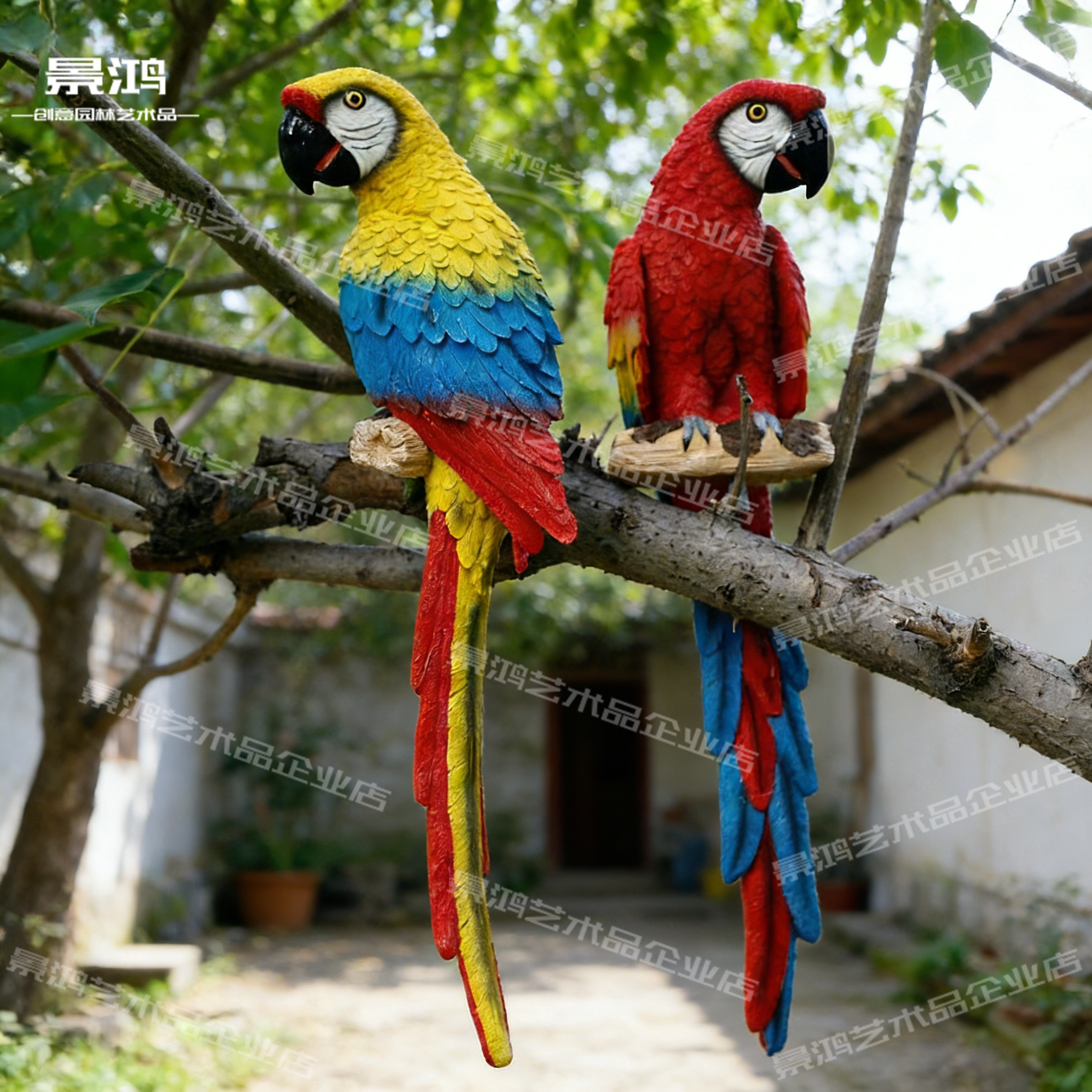 花园小鸟摆件户外庭院子树上动物装饰仿真鹦鹉鸟类挂饰树脂工艺品