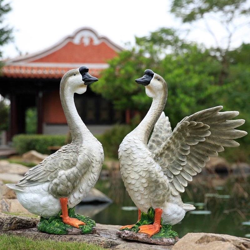 田园仿真鹅雕塑玻璃钢大白鹅摆件