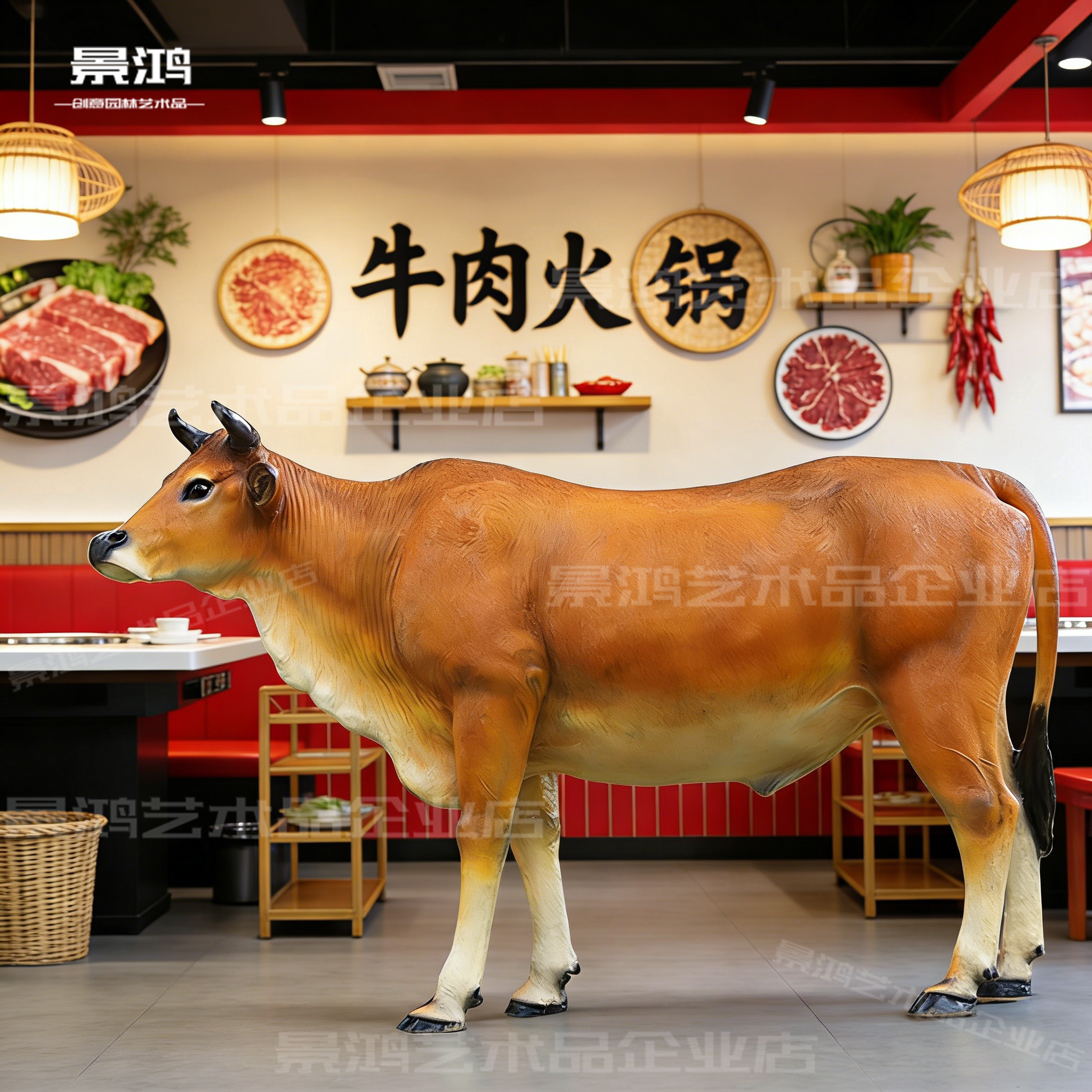 仿真牛模型玻璃钢黄牛雕塑摆件农耕文化草坪景观牛肉火锅门店装饰