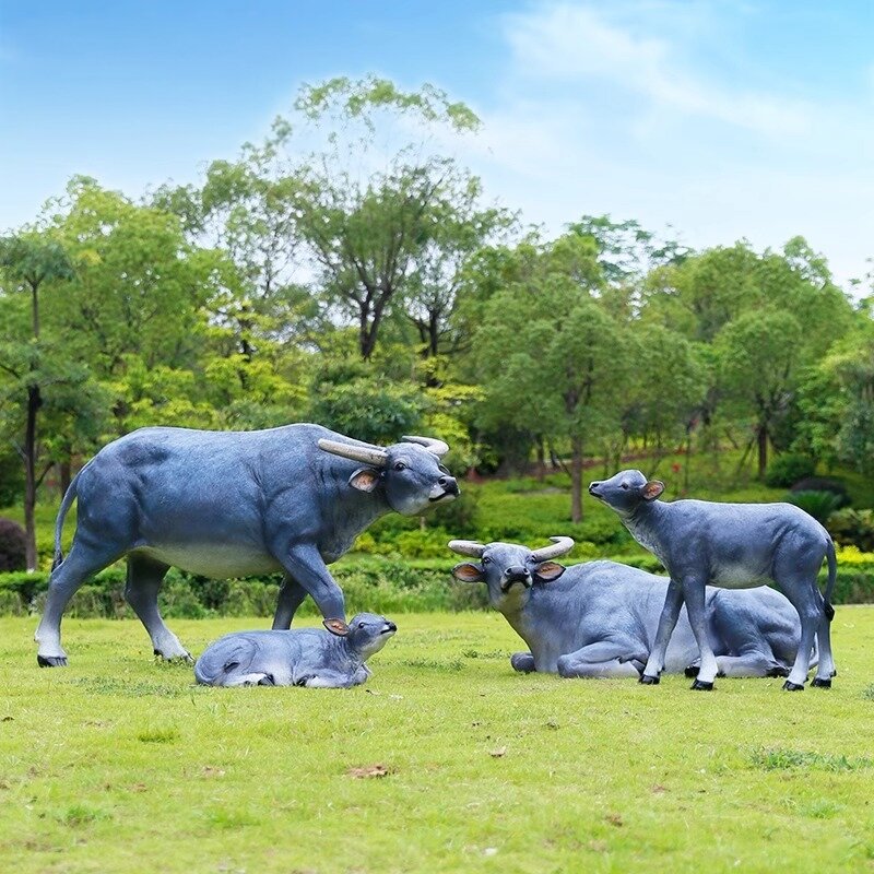 户外仿真牧童骑水牛农耕模型雕塑