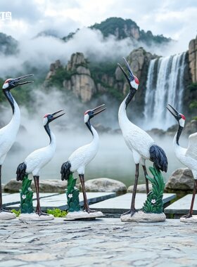 仿真丹顶鹤庭院假山鱼池造景摆件