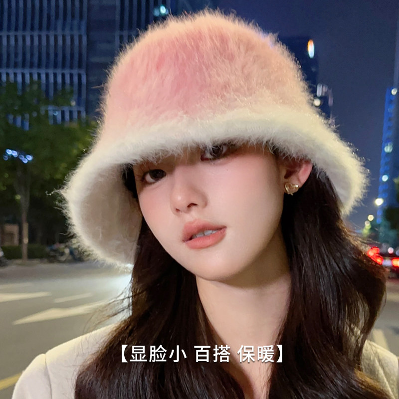 渐变彩色渔夫帽女秋冬季兔毛气质可爱冬天水桶帽子毛绒保暖毛茸茸,服饰配件/皮带/帽子/围巾,帽子,淘宝优惠券,粉丝福利购,淘宝优惠卷