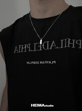 银色小砖块吊坠项链男潮嘻哈简约小众设计轻奢女配饰搭配衣服钛钢