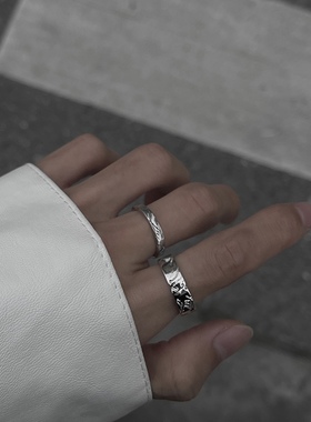 原创裂纹戒指一对男潮冷淡风小众设计轻奢高级感指环情侣女可调节