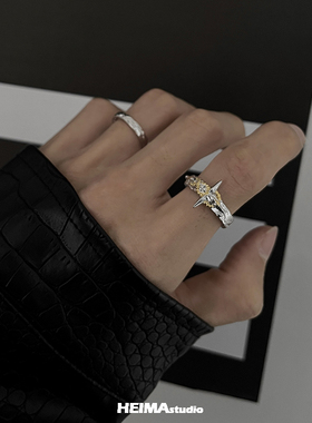 原创金箔系列十字架戒指男高街个性潮食指高级感小众设计可调节