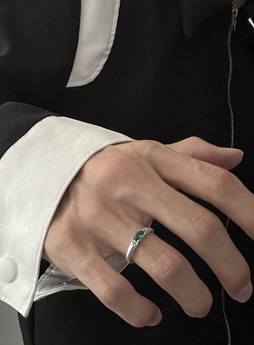 原创绿洲系列复古祖母绿男女食指戒指纯银高级感潮牌小众可调节