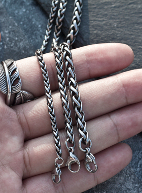 轻奢个性复古做旧龙骨链麦穗链男嘻哈ins潮人钛钢项链百搭毛衣链