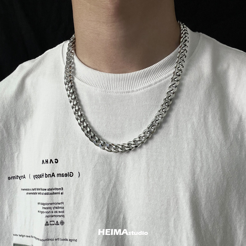 不掉色古巴项链男潮牌嘻哈高街简约粗款链子女钛钢欧美hiphop街头