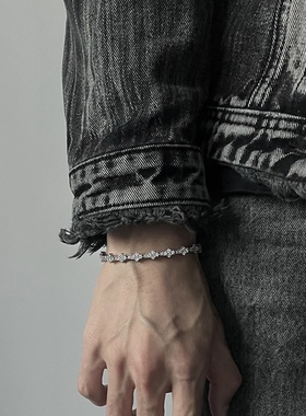 欧美嘻哈满钻网球链卡扣手链古巴链男士hiphop轻奢小众个性手环男