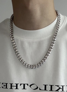不掉色欧美古巴链项链男潮嘻哈女男生锁骨链男士潮牌百搭钛钢链子