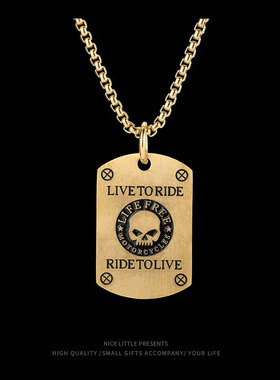 骷髅头军牌HIPHOP男士嘻哈项链饰品不锈钢真金电镀潮流网红款