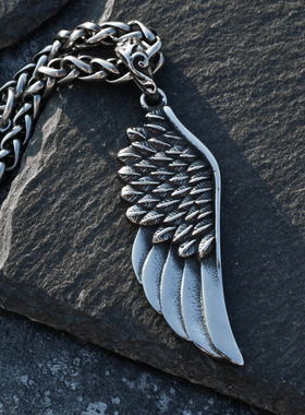 轻奢复古个性翅膀项链男日韩潮人钛钢吊坠百搭文艺配饰品毛衣链