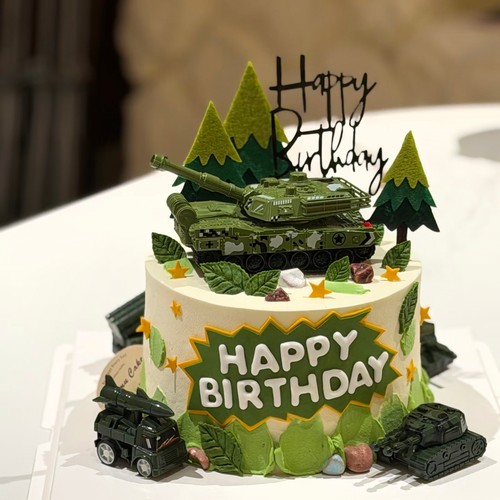坦克工程车生日蛋糕装饰插件特种兵摆件森系椰子树五角星塑料切模