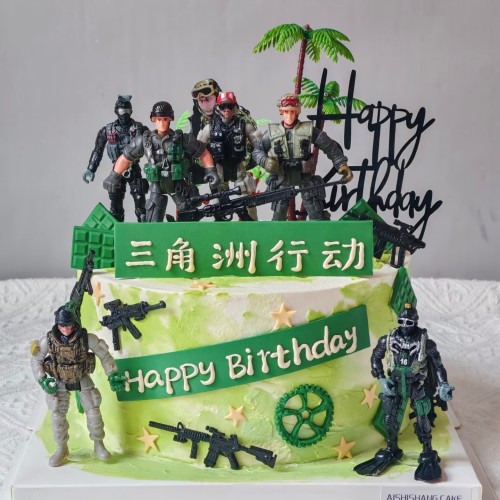 三角洲行动生日蛋糕装饰插件特种兵摆件森系椰子树五角星塑料切模
