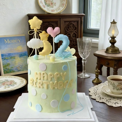 周岁生日蛋糕装饰插件气泡数字爱心五角星云朵英文字母硅胶模具