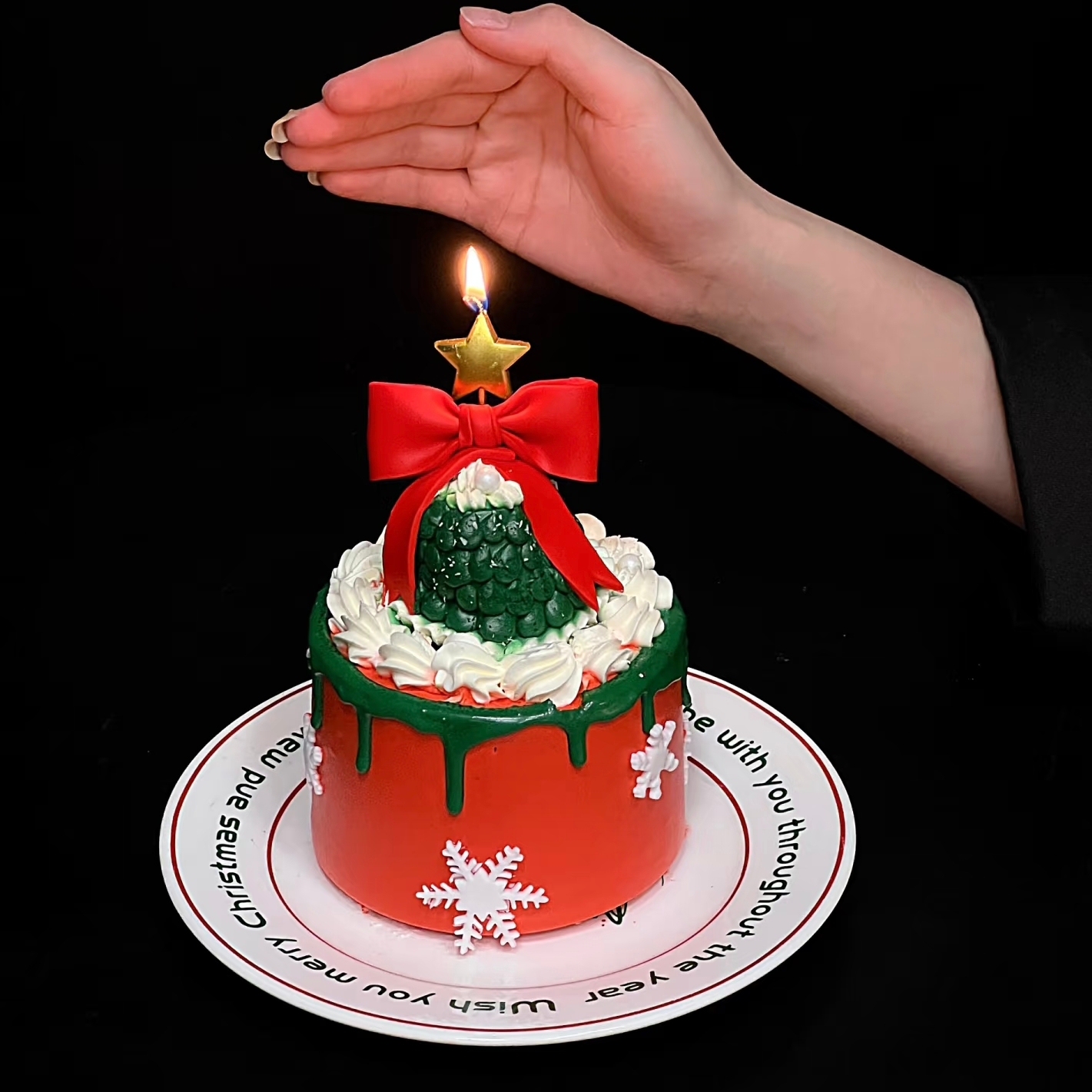 圣诞节蛋糕装饰插件雪花翻糖塑料切模五角星蜡烛白色糖珠烘焙配件