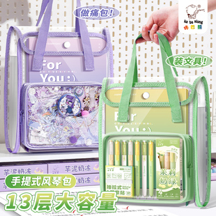 透明文件夹文件袋补习袋手提袋小学生拎书手风琴款分科试卷收纳袋初中生补课包简约高颜值文件收纳包