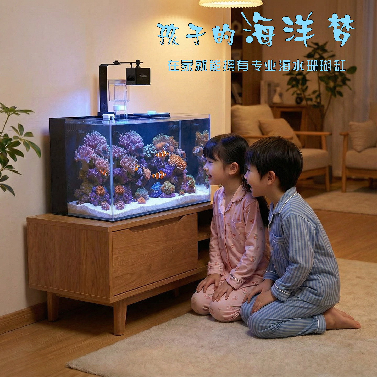 坦森海水缸全套设备新手家用办公室小型桌面背滤珊瑚海缸全程指导