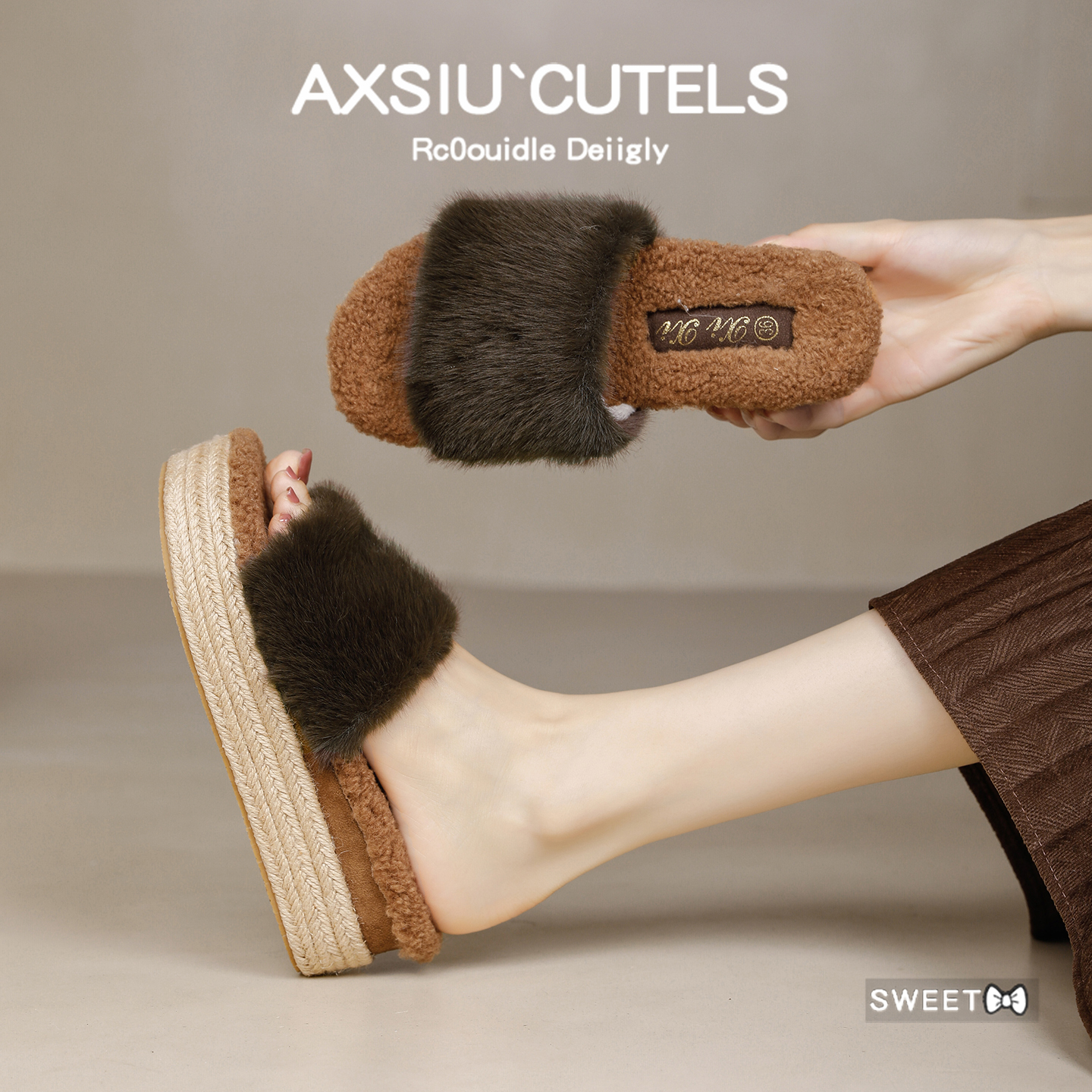 无注册商标冬季毛绒外穿毛毛拖鞋