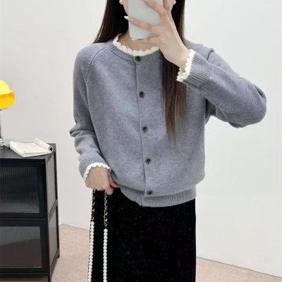 春季新款蕾丝毛衣外套开衫女内搭可外穿时髦洋气花边领针织衫外搭