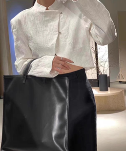 设计师品牌yp中式立领截短款弧形下摆外套女