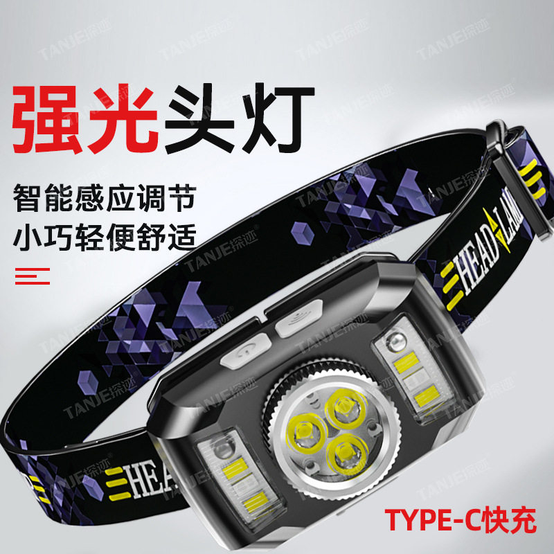 LED头灯超亮可充电头戴式强光感应特亮手电筒小型便携式夜钓鱼灯