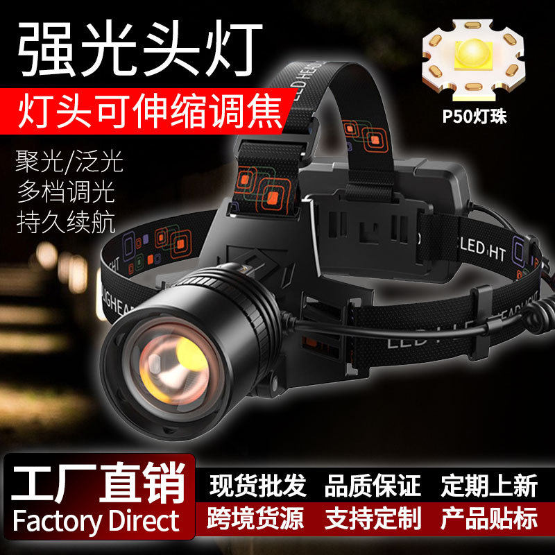 强光头灯长续航锂电伸缩变焦头戴式头灯大功率白激光钓鱼灯夜钓灯
