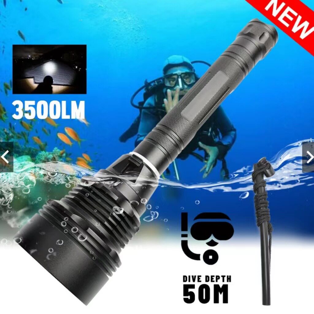 2023大号大功率P90超亮潜水手电筒防水远射1000米强光可充电黄光