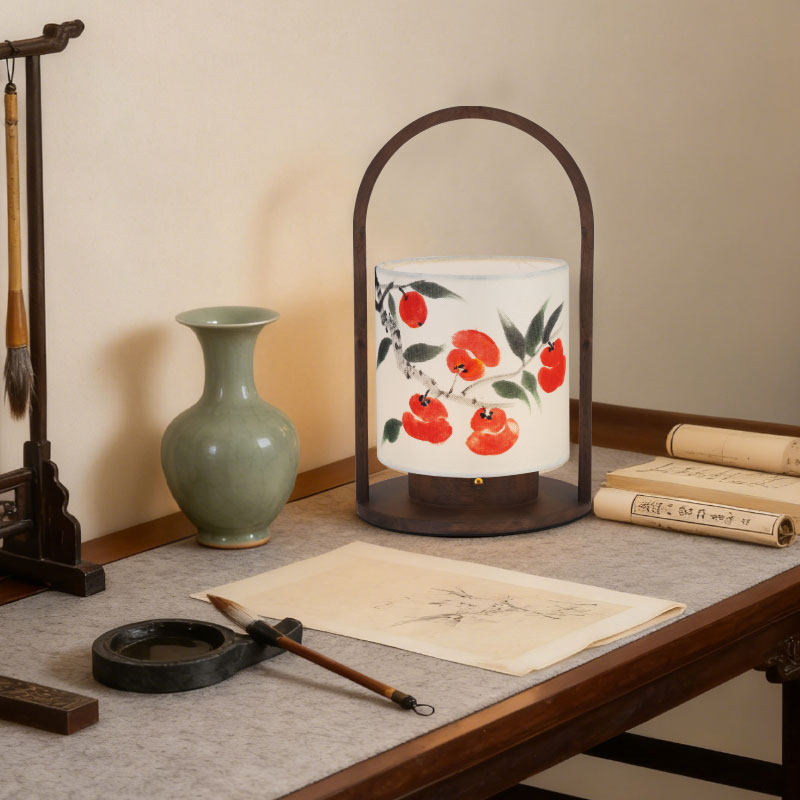 华木轩中国风复古印花台灯文艺手提式装饰灯书房卧室桌面灯