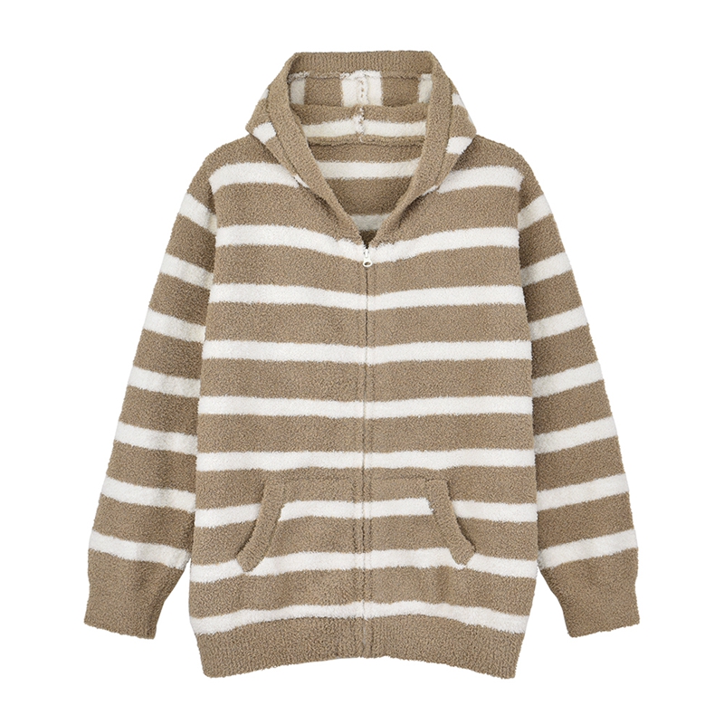 女式发热毛毛纱连帽开衫