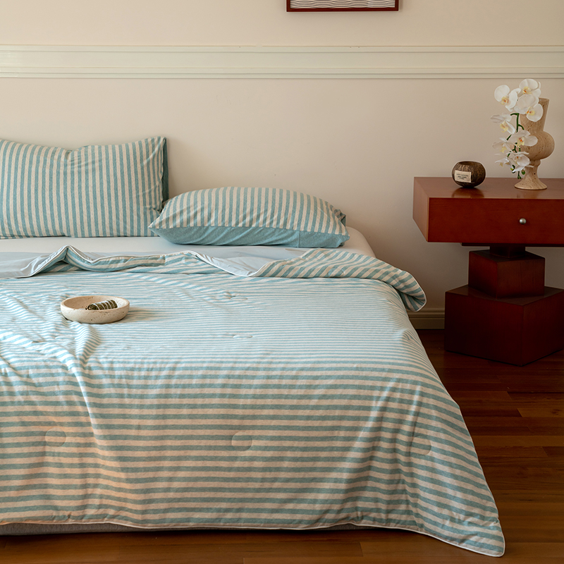 日式条纹全棉针织拼科技凉感夏被纯棉天竺棉双拼薄被芯夏季空调被