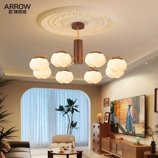 箭牌客厅吊灯法式复古高级感棉花吊灯中古风柿子灯奶油风大厅主灯