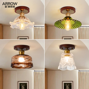 箭牌照明中古风玻璃过道吸顶灯入户过道灯2026新款 艺术玄关阳台灯