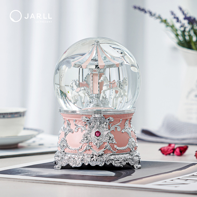 JARLL赞尔水晶球音乐盒旋转木马自喷亮片八音盒生日告白礼送女孩