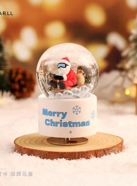 JARLL赞尔水晶球音乐盒圣诞老人雪橇送礼旋转发条八音盒告白礼物