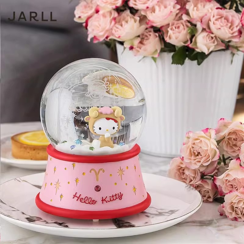 JARLL赞尔水晶球音乐盒HelloKitty十二星座之牡羊座八音盒生日礼