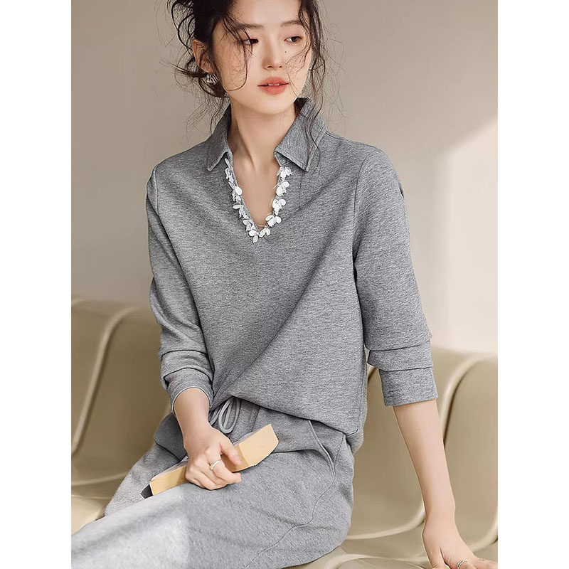 TOUCH MISS简约含棉T恤2026春季新款潮流翻领亮片上衣女TM1059BZ